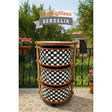 Cremighaus  Ahşap Sebzelik Geleneksel Tasarım Yuvarlak Dama Desenli 3 x 5 kg Kapasiteli Hazır Gönderim