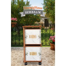 Cremighaus  Ahşap Sebzelik Geleneksel Tasarım Kare Beyaz Mermer Desenli 2 x 7 kg Kapasiteli Hazır Gönderim
