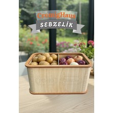 Cremighaus Geleneksel Tasarım Kapaklı Büyük Ahşap Sebzelik Kare Akça Desenli