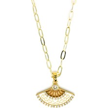Mimoza Accessories Zirkon Taşlı Yelpaze Figür Altın Kaplama Kadın Zincir Kolye