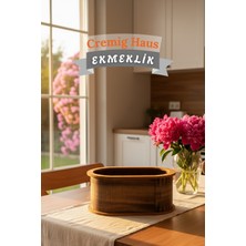Cremighaus Geleneksel Tasarım Kapaklı Büyük Ekmeklik Oval Ahşap Ekmek Sepeti Kemençe Desenli