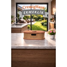 Cremighaus Geleneksel Tasarım Kapaklı Ekmeklik Oval Ahşap Ekmek Sepeti Kemençe Desenli