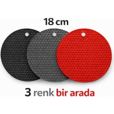 GRANİTLE İLERİ DÖNÜŞÜM 18 cm Silikon Nihale 3’lü Set (Siyah-Kırmızı-Gri) | Isıya Dayanıklı, Kaymaz Tencere & Çaydanlık Altlığı