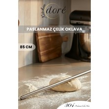 kitchendore 85 cm Gümüş Tasarım Paslanmaz Çelik Oklava 304 Çelik Ince Hamur Açmaya Uygun Ağırlık Dengeli Merdane