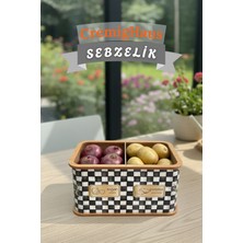 Cremighaus Geleneksel Tasarım Kapaklı Büyük Ahşap Sebzelik Kare Dama Desenli