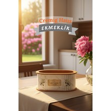 Cremighaus Geleneksel Tasarım Kapaklı Büyük Ekmeklik Oval Ahşap Ekmek Sepeti Beyaz Mermer Desenli