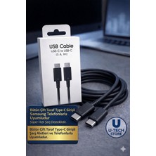 utechno Samsung Uyumlu Çift Taraf Type-C 1 Metre Kablo Süper Hızlı Şarj Destekli Siyah Renk Type-C To Type-C