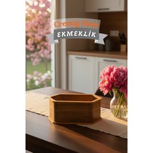 Cremighaus Geleneksel Tasarım Kapaklı Büyük Ekmeklik Altıgen Ahşap Ekmek Sepeti Kemençe Desenli