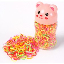 Nati Co Ayıcık Kapaklı Şeffaf Kutulu Neon Renkli Mini Kız Çocuk Saç Örgü Lastiği Seti