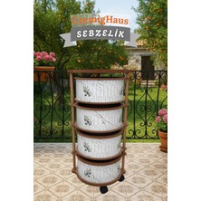 Cremighaus  Ahşap Sebzelik Geleneksel Tasarım Yuvarlak Beyaz Mermer Desenli 4 x 5 kg Kapasiteli Hazır Gönderim