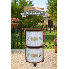 Cremighaus  Ahşap Sebzelik Geleneksel Tasarım Yuvarlak Beyaz Mermer Desenli 2 x 7 kg Kapasiteli Hazır Gönderim