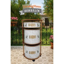 Cremighaus  Ahşap Sebzelik Geleneksel Tasarım Yuvarlak Beyaz Mermer Desenli 2 x 7 + 3 kg Kapasiteli Hazır Gönderim