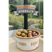 Cremighaus Geleneksel Tasarım Kapaklı Büyük Ahşap Sebzelik Oval Beyaz Mermer Desenli