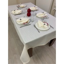 Zeren Home Elite Masa Örtüsü + Runner Takım | Lekeye Dayanıklı Simli Krem