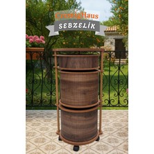 Cremighaus  Ahşap Sebzelik Geleneksel Tasarım Yuvarlak Kemençe Desenli 2 x 7 + 3 kg Kapasiteli Hazır Gönderim