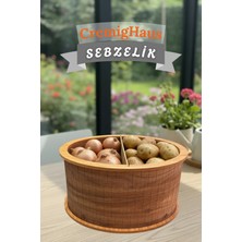 Cremighaus Geleneksel Tasarım Kapaklı Büyük Ahşap Sebzelik Oval Kemençe Desenli