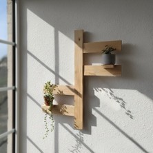 Dekoratif Ham Ahşap Duvar Saksılığı - Boho Tarz El Yapımı Doğal Ağaç Raf 50X50 cm