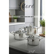 kitchendore Üçlü Midi Tencere Seti 304 Yüksek Kaliteli Çelik Mini Tencere Seti 12 - 14 - 16 cm