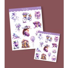 Minithingsart Violet-Mor Lady- Ajanda Defter Süsleme-Vintage Sticker Set Mat Kağıt-2li Etiket Seti-Journal Süsleme