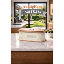 Cremighaus Geleneksel Tasarım Kapaklı Ekmeklik Oval Ahşap Ekmek Sepeti Akça Desenli