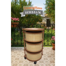 Cremighaus  Ahşap Sebzelik Geleneksel Tasarım Yuvarlak Akça Desenli 3 x 5 kg Kapasiteli Hazır Gönderim