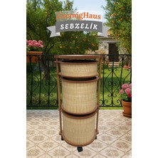 Cremighaus  Ahşap Sebzelik Geleneksel Tasarım Yuvarlak Akça Desenli 2 x 7 + 3 kg Kapasiteli Hazır Gönderim