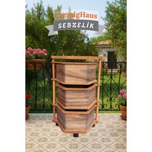 Cremighaus  Ahşap Sebzelik Geleneksel Tasarım Altıgen Kemençe Desenli 3 x 5 kg Kapasiteli Hazır Gönderim