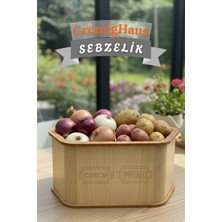 Cremighaus Geleneksel Tasarım Kapaklı Büyük Ahşap Sebzelik Altıgen Akça Desenli