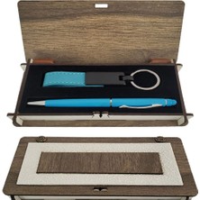 Emh Store Mavi Kalem ve Anahtarlık Ahşap Kutulu Set