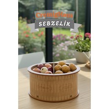 Cremighaus Geleneksel Tasarım Kapaklı Büyük Ahşap Sebzelik Oval Akça Desenli