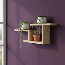 Modern Dekoratif Ahşap Duvar Rafı - 48X29 cm - Çift Taraflı Bantlı Montaj - Saksılık & Kitaplık
