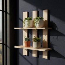 Delmesiz Montaj Doğal Ahşap Duvar Rafı - Çift Taraflı Bantlı Pratik Kurulum 60X40 cm - Ham Renk