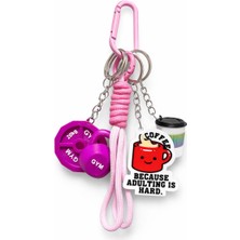 Cafio3D Termos/kahve ve Spor Aleti Figürleri Spor Çanta Charmı & Anahtarlık Karabinalı, Kadın ve Erkek Spor