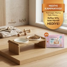 Petmagic Reflex Islak Mendil Hediyeli Ahşap Kedi Köpek Mama Kabı Standı – Seramik Çift Kaseli Yükseltilmiş