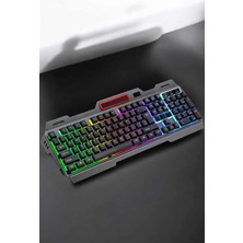 Aesco Mey Ithalat® LED Işıklı Oyuncu Klavye USB Girişli Rgb Işıklı Q Klavye Mouse Hediyeli