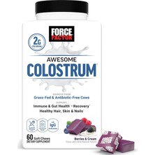 Force Factor Awesome Colostrum Biotin Grass-Fed Gut Immune Health Recovery Hair Skin & Nails Bovine Colostrum 60 Soft Chews