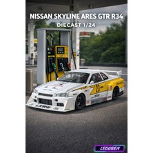 L'edoren Beyaz Renkli Nissan Skyline GTR-R34 1/24 Diecast Koleksiyon Maket Model Araba