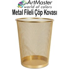 ArtMaster Altın Sarı Çöp Kovası Paslanmaz Çelik Fileli 1 Adet Ofis Büro Okul Çöp Kovası Metal Delikli Kolay Kullanım