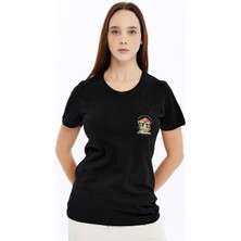 Trender Baskı Kadın T-Shirt Mantar Siyah