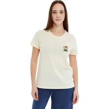 Trender Baskı Kadın T-Shirt Mantar Bej