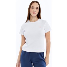 Trender Kurdele Baskı Kadın T-Shirt 6719 Beyaz