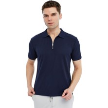 Trender Fermuarlı Polo Yaka Erkek T-Shirt 2738 Indigo