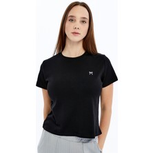 Trender Kurdele Baskı Kadın T-Shirt 6719 Siyah