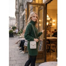 Luxic Core El Emeği Krem Örgü Kadın Çanta Gümüş Zincir Askılı Kilitli Astarlı Çapraz Omuz Çantası