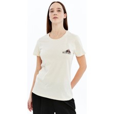 Trender Baskı Kadın T-Shirt Bloom Bej