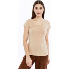Trender Arka Çapraz Kadın T-Shirt 2606-04 Vizon