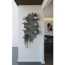 Evdekka Ahşap Dekoratif Duvar Rafı - 120X60 cm Modern Çıtalı Çiçeklik - Antrasit
