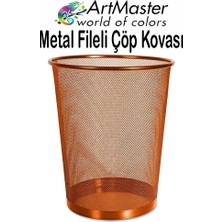 ArtMaster Bakır Yaldız Çöp Kovası Paslanmaz Çelik Fileli 1 Adet Ofis Büro Okul Çöp Kovası Metal Delikli Kolay Kullanım
