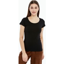 Trender Arka Çapraz Kadın T-Shirt 2606-04 Siyah