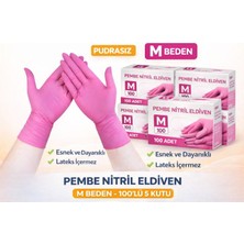 NW NessiWorld Pembe Nitril Eldiven M Beden Pudrasız 100’LÜ 5 Kutu Tek Kullanımlık Dayanıklı Muayene Eldiveni Toplu Paket